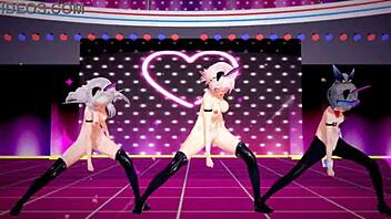 honkai star rail clara, march 7th, and silverwolf in hentai mmd animation