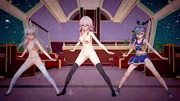 honkai star rail clara, march 7th, and silverwolf in hentai mmd animation