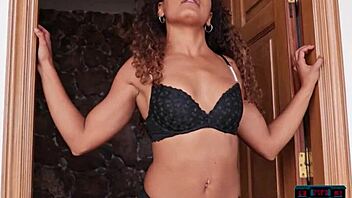 Black teen Agatha's solo striptease in curly hair