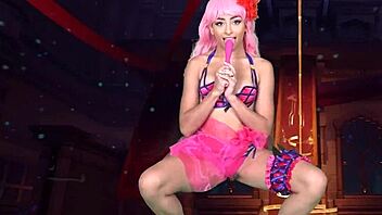 Teen cosplays as Scathach, masturbates wildly with dildo, pussy drips!