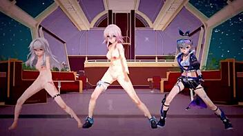 honkai star rail clara, march 7th, and silverwolf in hentai mmd animation