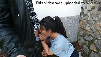 Best friends risk it all with public blowjob. Cum spills on the street under watchful eyes.