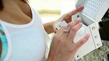 brunette slut takes facial and necklace