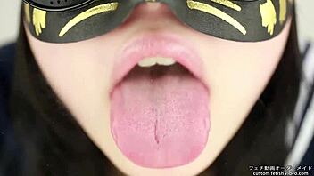 asian tongue spit fetish with japanese saliva play