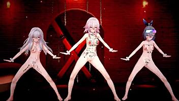 honkai star rail clara, march 7th, and silverwolf in hentai mmd animation