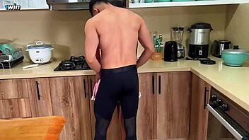 my stepbrother's always horny, dragging me to suck him off in the kitchen