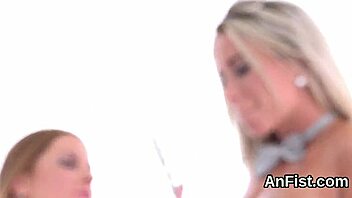 Flirty lesbians fist fuck tight asses 😈