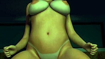 Tanned cougar rides dildo in 3D anime.