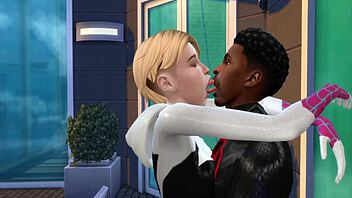 sims 4 spider-man: adult miles morales bangs adult gwen stacy on balcony