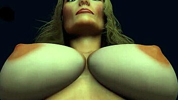 Tanned cougar rides dildo in 3D anime.