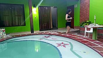 uhh, my curvy uni friend came over after breakup, wantin sex at my pool house, damn!