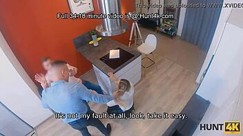 Watch the wild girl in stockings fool around with cock to help her husband!