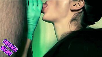 hot girl in mask, 'give me that cum in my mouth'