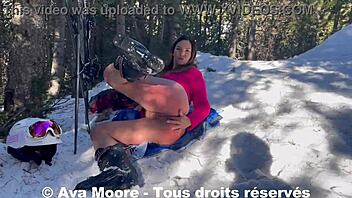 Young European skier Ava Moore enjoys public anal sex