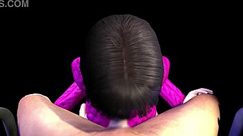 3D anime sister gives clothed blowjob.