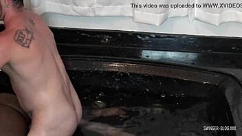 Ebony Beauty in Jacuzzi Threesome with Brunette