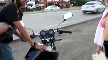 Big tits creampie in the car—voyeur watches