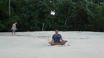 Meditation on the beach turns into sloppy blowjob from stranger