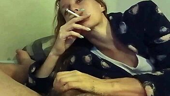 brunette gets mouth fucked and swallows a huge cum load in bed