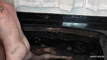 Ebony Beauty in Jacuzzi Threesome with Brunette