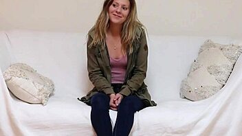 Hazel Leveck, shy blonde slut, gets deepthroat and face fucked in extreme casting interview