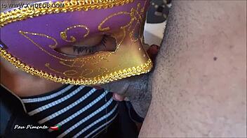 Married woman's mouth struggles with huge cock in oral action.