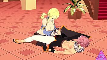 Lucy Natsu Gives Blowjob And Handjob To Monster Cock!