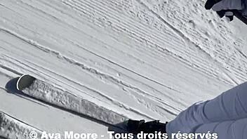 Young European skier Ava Moore enjoys public anal sex
