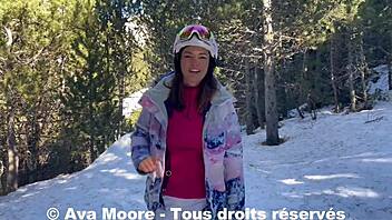 Ava Moore Masturbates Ass Outdoors, Surprised By Skiers