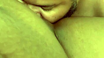 Big beautiful woman enjoys oral sex on her smooth and bare genitals