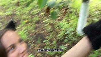 catgirl steals sweet cherries from garden then licks shaved pussy and tastes dick.