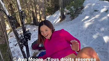 Young European skier Ava Moore enjoys public anal sex