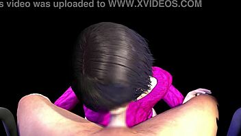 3D anime sister gives clothed blowjob.
