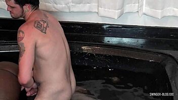 Ebony Beauty in Jacuzzi Threesome with Brunette