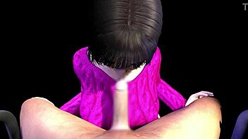 3D anime sister gives clothed blowjob.