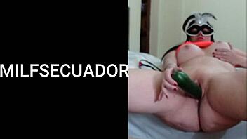 latina milf uses cucumber for solo fun.