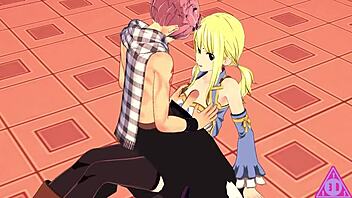 Lucy Natsu Gives Blowjob And Handjob To Monster Cock!