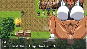 Tanned Natsuki in hentai festival public blowgang.