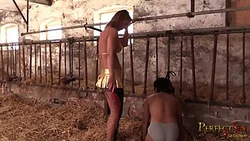 German mistress takes piggy on outdoor walk in heels and boots