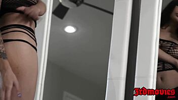 Asian Babe Brenna Sparks Pussy Stretched by Big Cock in Fishnets