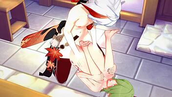 Genshin Hentai: Kazuha And Kuki Shinobu In Hard Sex?