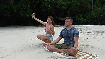 Meditation on the beach turns into sloppy blowjob from stranger