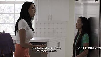 Step mom catches petite girls in lesbian threesome