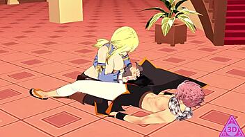 Lucy Natsu Gives Blowjob And Handjob To Monster Cock!