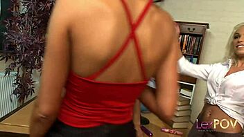 Boring class turns into a lesbian threesome fast