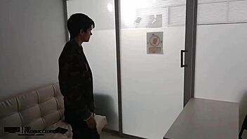 this sexy colombian blonde thief bent over, begging to get fucked doggystyle in a hot roleplay scene with small tits