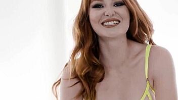 Redhead Lacy Lennon gets her throat fucked in a rough and messy scene