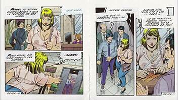 in this mexican comic, the gordibuena gets eaten out in a doubled position with hentai style