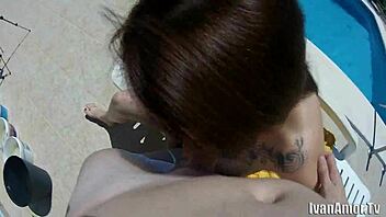 Fucking outside and cum in her ass