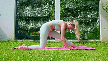 Outdoor yoga with the beautiful blonde called Stella Cardo